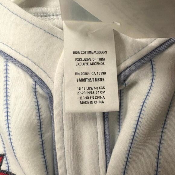 Vintage Little Me Sleeper Romper Boy Size 9M White Blue All Star Baseball Footed - Picture 4 of 4